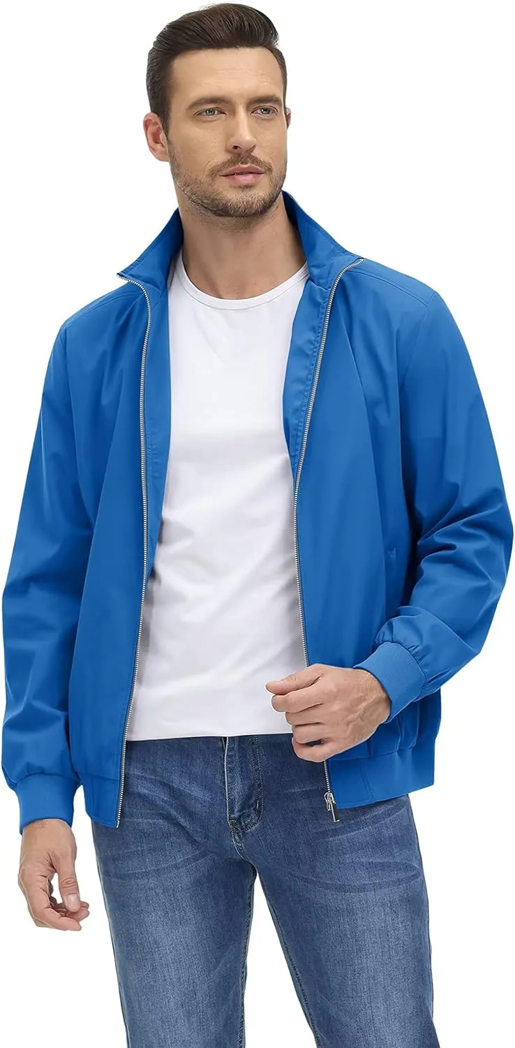 KEFITEVD Men's Lightweight Windbreaker Casual Outdoor Jackets Windproof Full Zip Bomber Golf Jacket Spring Fall Outerwear