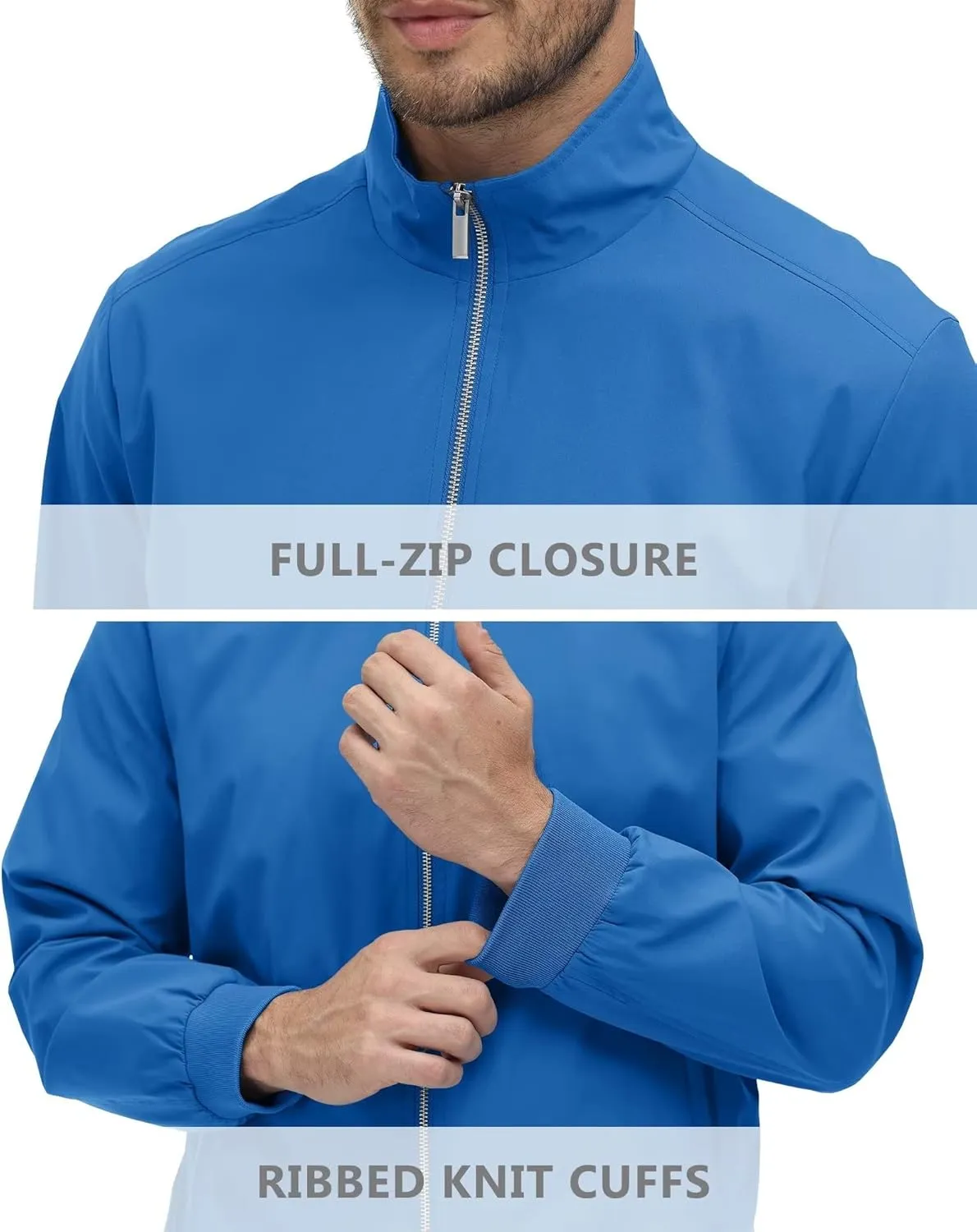 KEFITEVD Men's Lightweight Windbreaker Casual Outdoor Jackets Windproof Full Zip Bomber Golf Jacket Spring Fall Outerwear