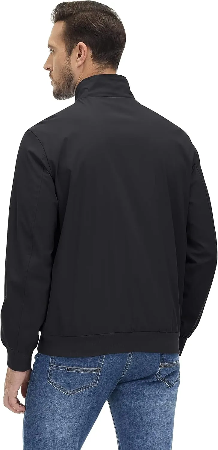 KEFITEVD Men's Lightweight Windbreaker Casual Outdoor Jackets Windproof Full Zip Bomber Golf Jacket Spring Fall Outerwear