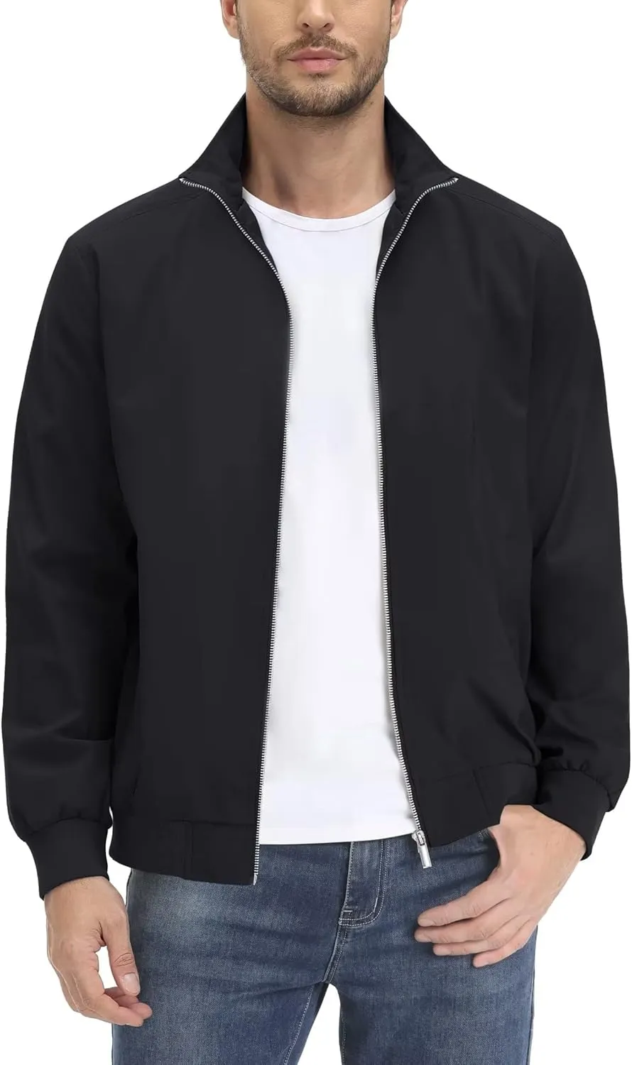 KEFITEVD Men's Lightweight Windbreaker Casual Outdoor Jackets Windproof Full Zip Bomber Golf Jacket Spring Fall Outerwear