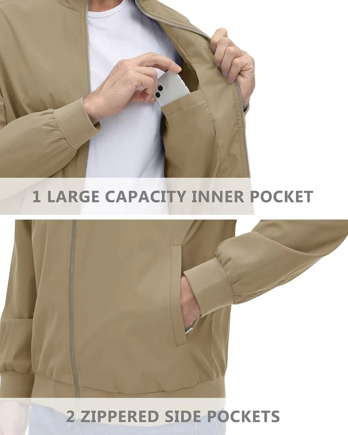 KEFITEVD Men's Lightweight Windbreaker Casual Outdoor Jackets Windproof Full Zip Bomber Golf Jacket Spring Fall Outerwear