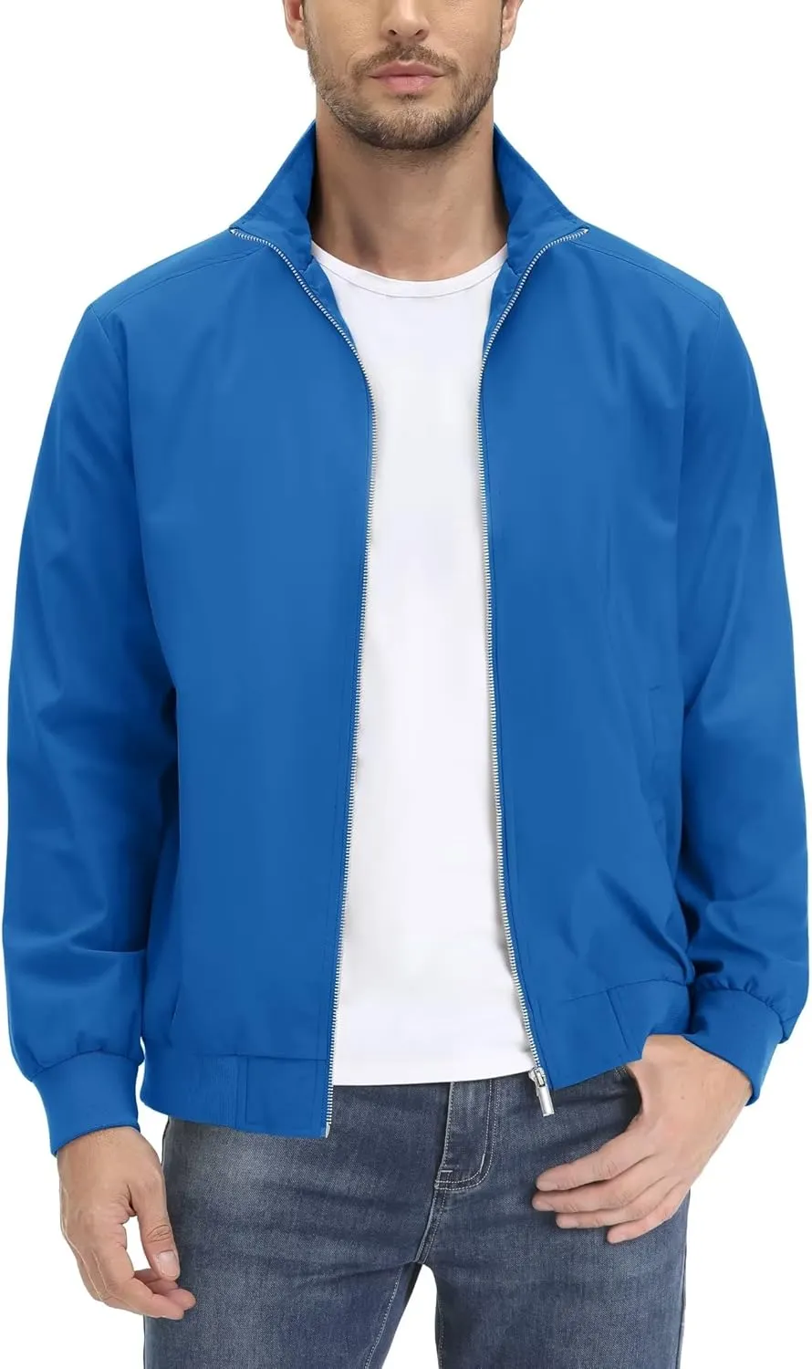 KEFITEVD Men's Lightweight Windbreaker Casual Outdoor Jackets Windproof Full Zip Bomber Golf Jacket Spring Fall Outerwear
