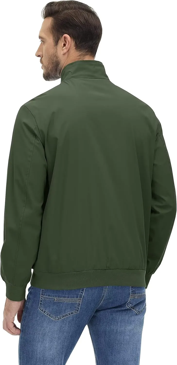 KEFITEVD Men's Lightweight Windbreaker Casual Outdoor Jackets Windproof Full Zip Bomber Golf Jacket Spring Fall Outerwear