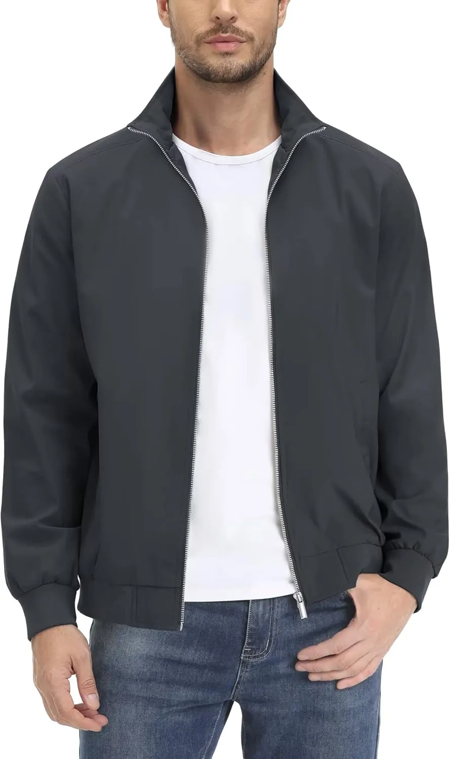 KEFITEVD Men's Lightweight Windbreaker Casual Outdoor Jackets Windproof Full Zip Bomber Golf Jacket Spring Fall Outerwear