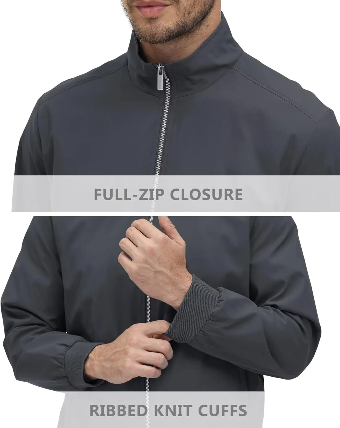KEFITEVD Men's Lightweight Windbreaker Casual Outdoor Jackets Windproof Full Zip Bomber Golf Jacket Spring Fall Outerwear