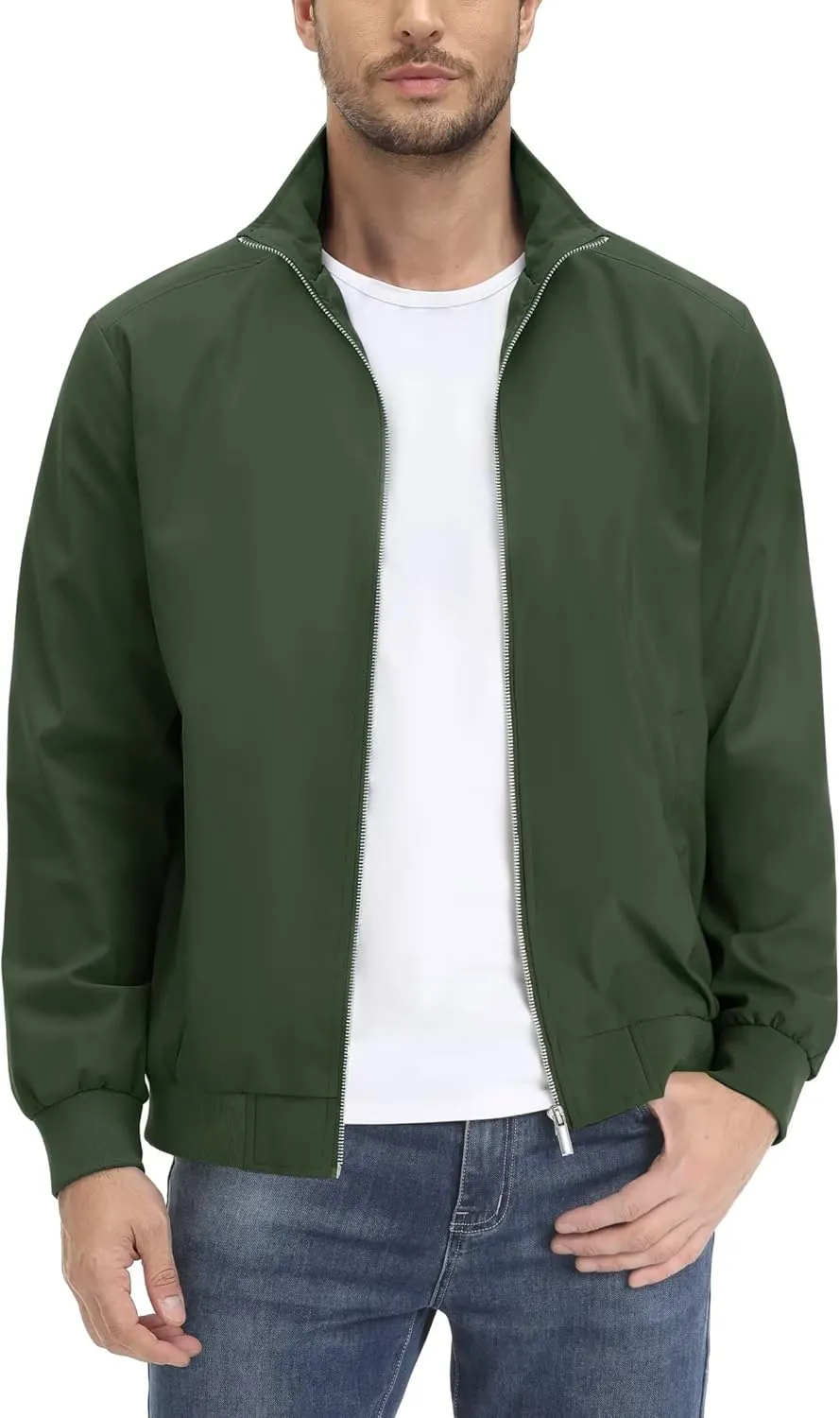 KEFITEVD Men's Lightweight Windbreaker Casual Outdoor Jackets Windproof Full Zip Bomber Golf Jacket Spring Fall Outerwear