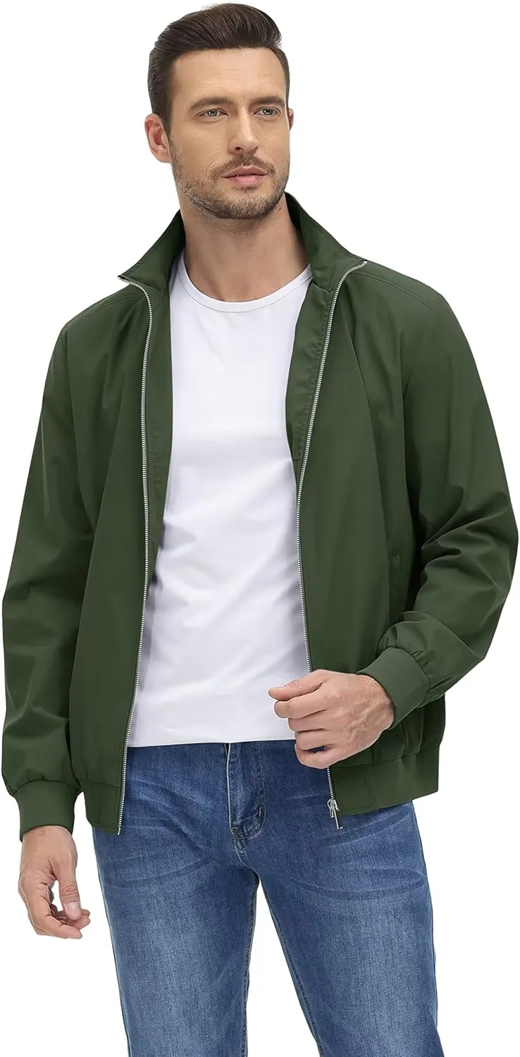 KEFITEVD Men's Lightweight Windbreaker Casual Outdoor Jackets Windproof Full Zip Bomber Golf Jacket Spring Fall Outerwear