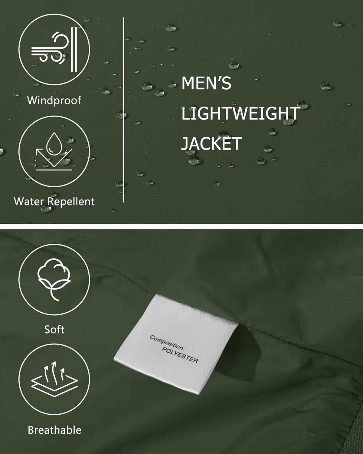 KEFITEVD Men's Lightweight Windbreaker Casual Outdoor Jackets Windproof Full Zip Bomber Golf Jacket Spring Fall Outerwear