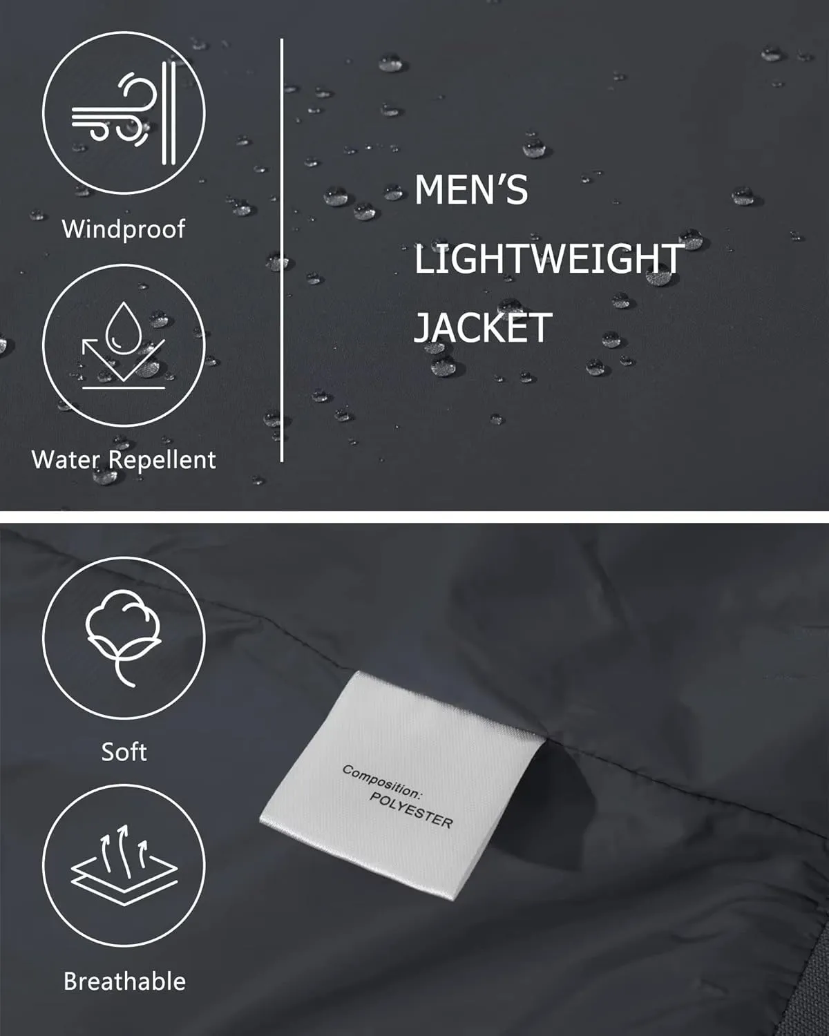 KEFITEVD Men's Lightweight Windbreaker Casual Outdoor Jackets Windproof Full Zip Bomber Golf Jacket Spring Fall Outerwear