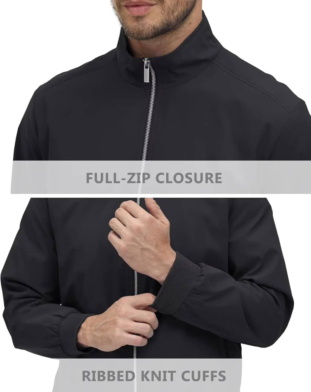 KEFITEVD Men's Lightweight Windbreaker Casual Outdoor Jackets Windproof Full Zip Bomber Golf Jacket Spring Fall Outerwear