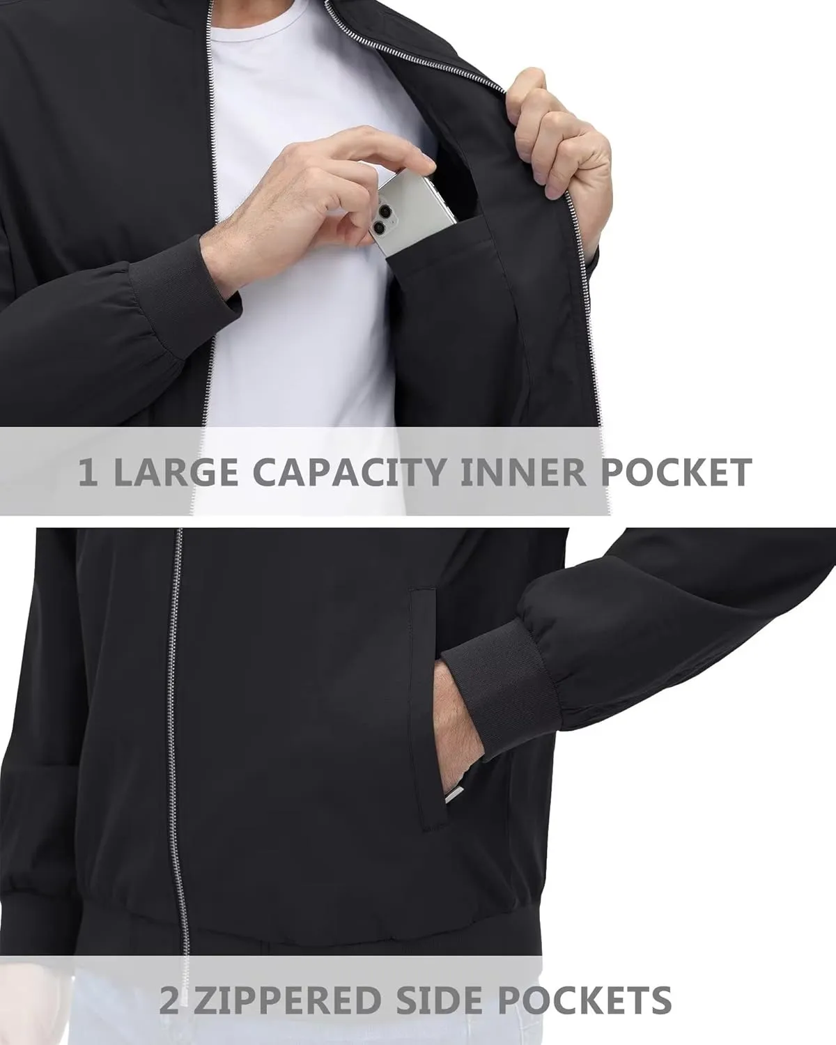 KEFITEVD Men's Lightweight Windbreaker Casual Outdoor Jackets Windproof Full Zip Bomber Golf Jacket Spring Fall Outerwear