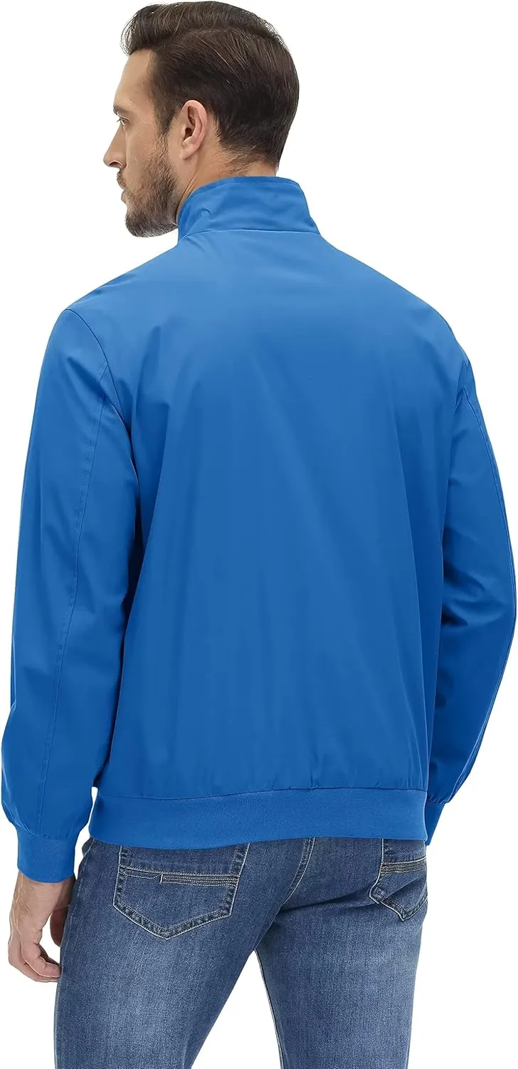 KEFITEVD Men's Lightweight Windbreaker Casual Outdoor Jackets Windproof Full Zip Bomber Golf Jacket Spring Fall Outerwear
