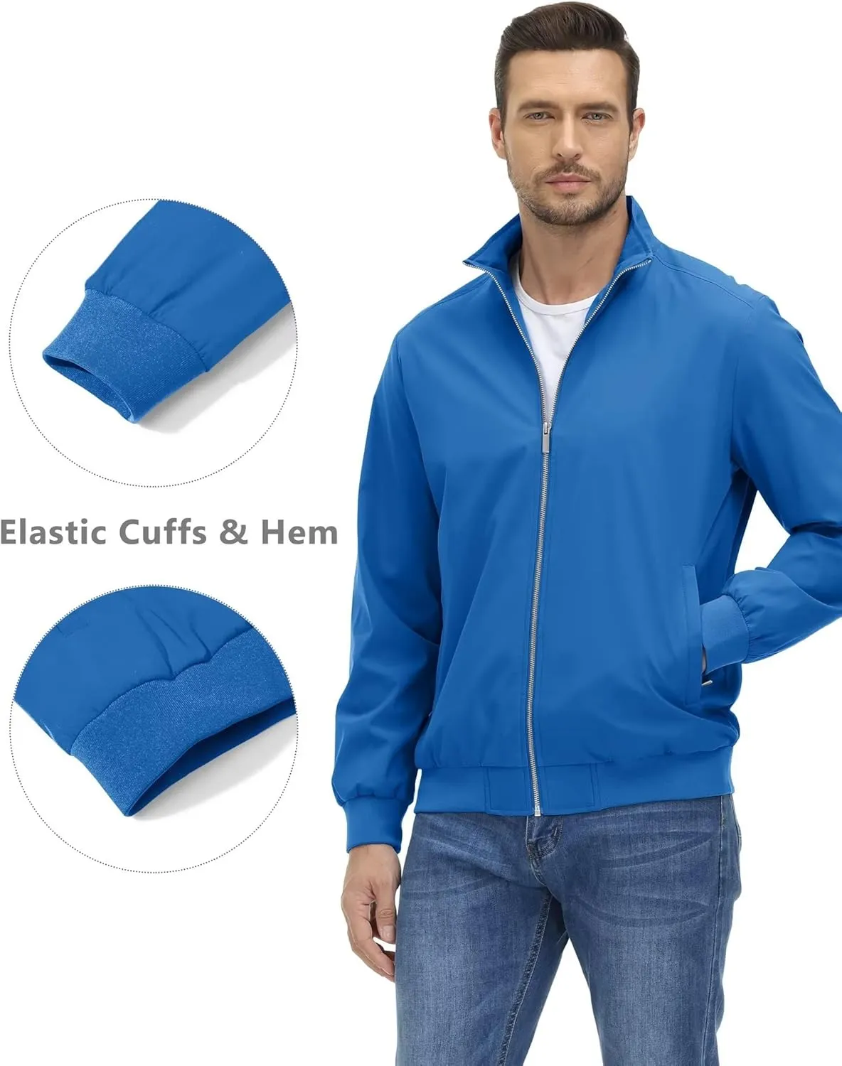 KEFITEVD Men's Lightweight Windbreaker Casual Outdoor Jackets Windproof Full Zip Bomber Golf Jacket Spring Fall Outerwear