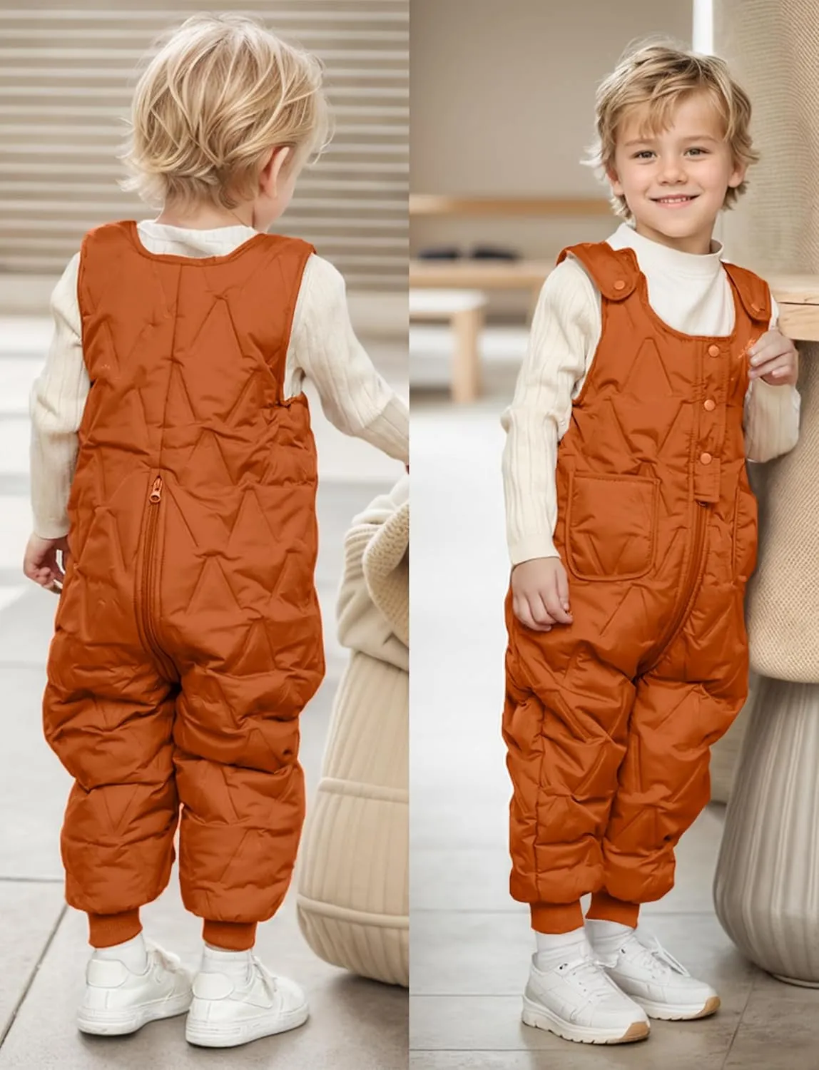 Kids Baby Winter Snow Bib Pants Windproof Puffer Snowsuit Fleece Lined Warm Overall Jumpsuit