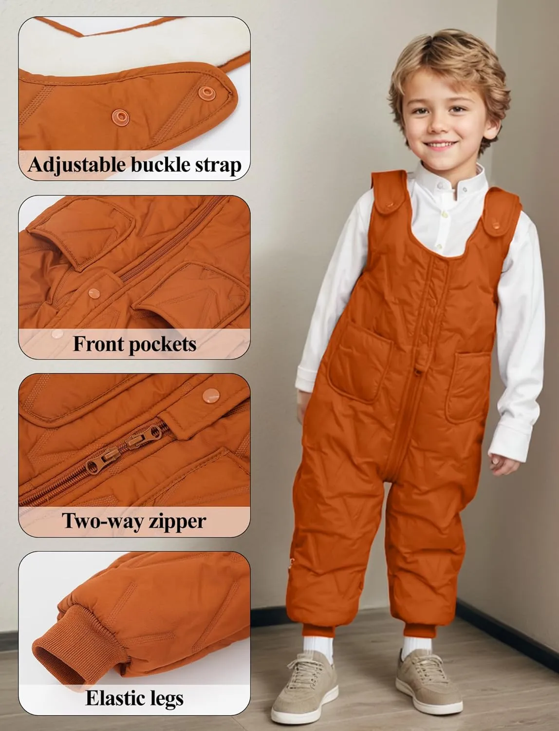 Kids Baby Winter Snow Bib Pants Windproof Puffer Snowsuit Fleece Lined Warm Overall Jumpsuit
