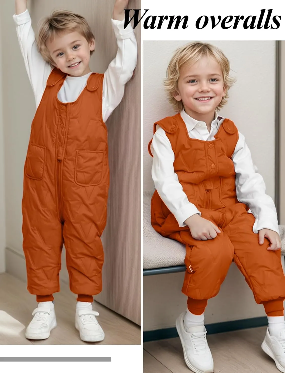 Kids Baby Winter Snow Bib Pants Windproof Puffer Snowsuit Fleece Lined Warm Overall Jumpsuit