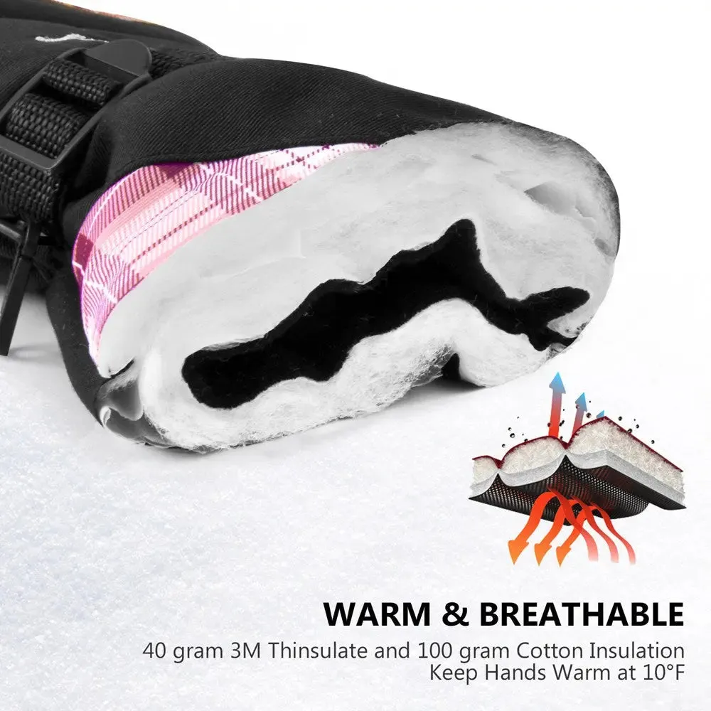 KINEED Waterproof Ski Gloves Touchscreen 3M Thinsulate Winter Warm Snow Gloves for Women Youth