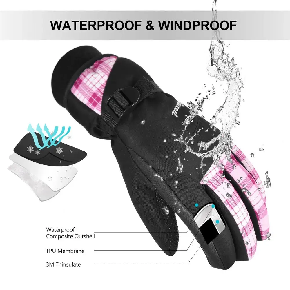 KINEED Waterproof Ski Gloves Touchscreen 3M Thinsulate Winter Warm Snow Gloves for Women Youth