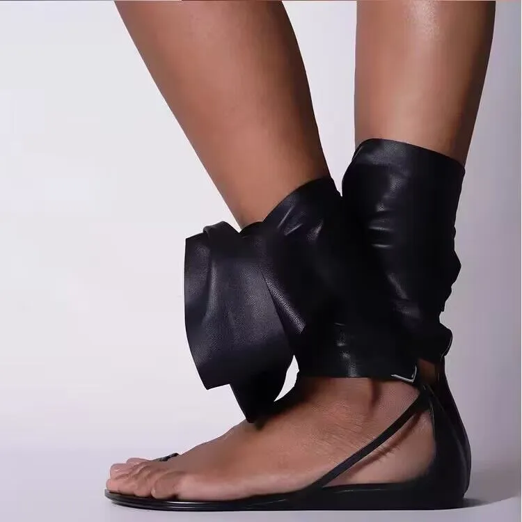 Larisa Big Ankle Bow Tie Flat Sandals -  3 Colors