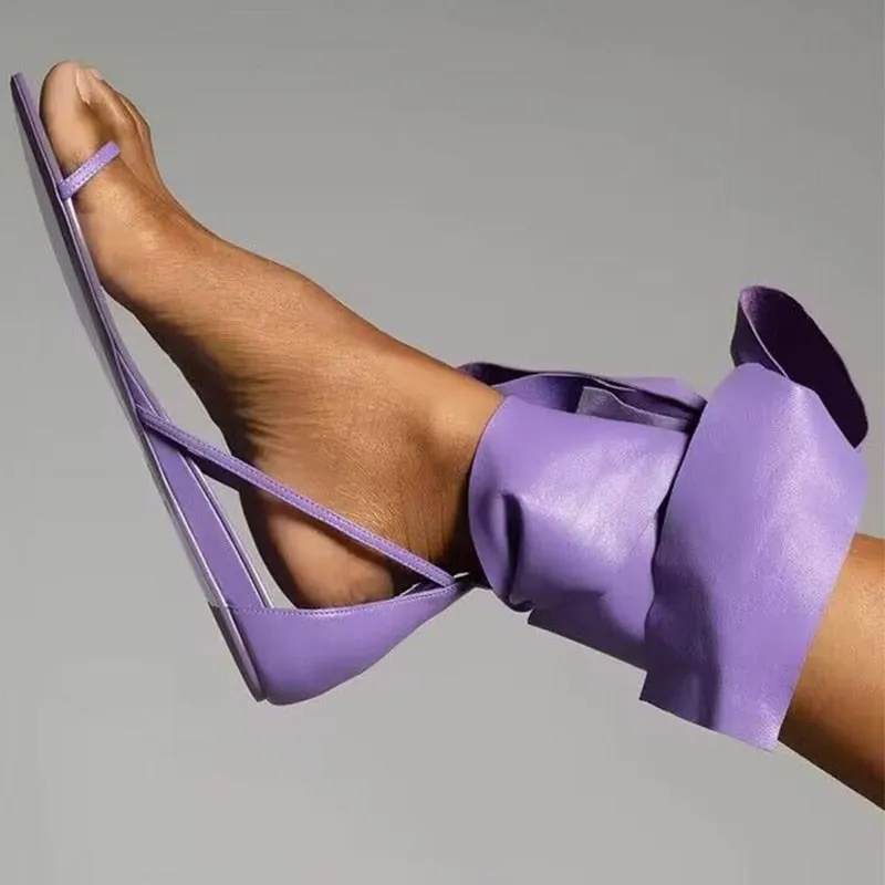 Larisa Big Ankle Bow Tie Flat Sandals -  3 Colors