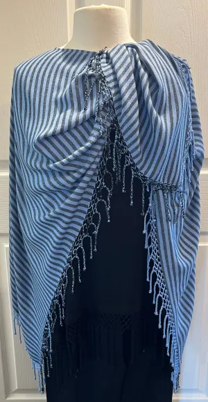 Lavender Striped Fringed Poncho