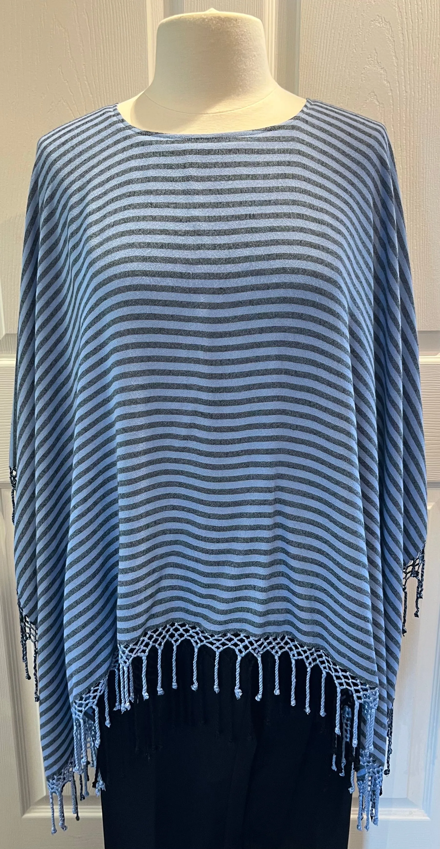 Lavender Striped Fringed Poncho