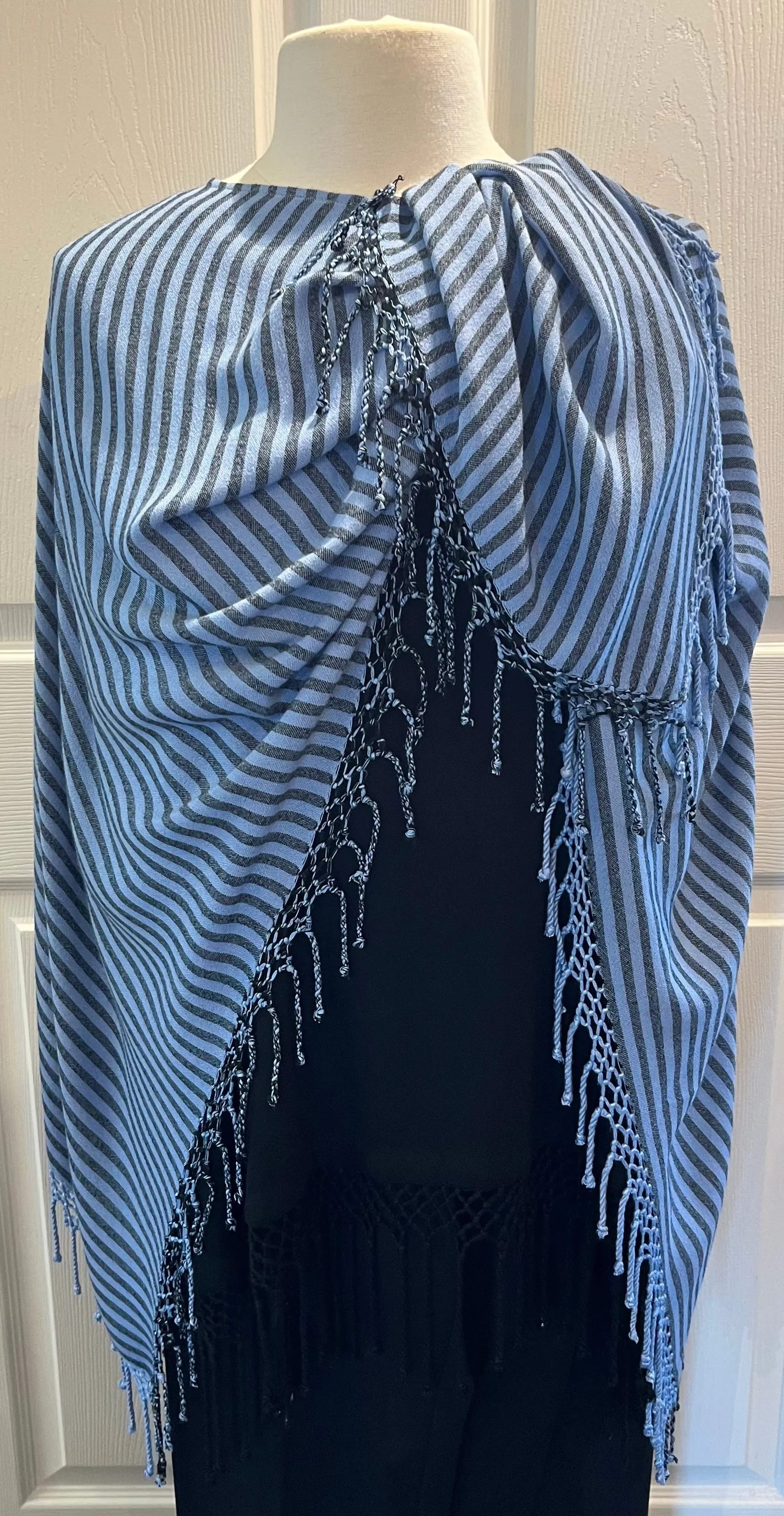 Lavender Striped Fringed Poncho