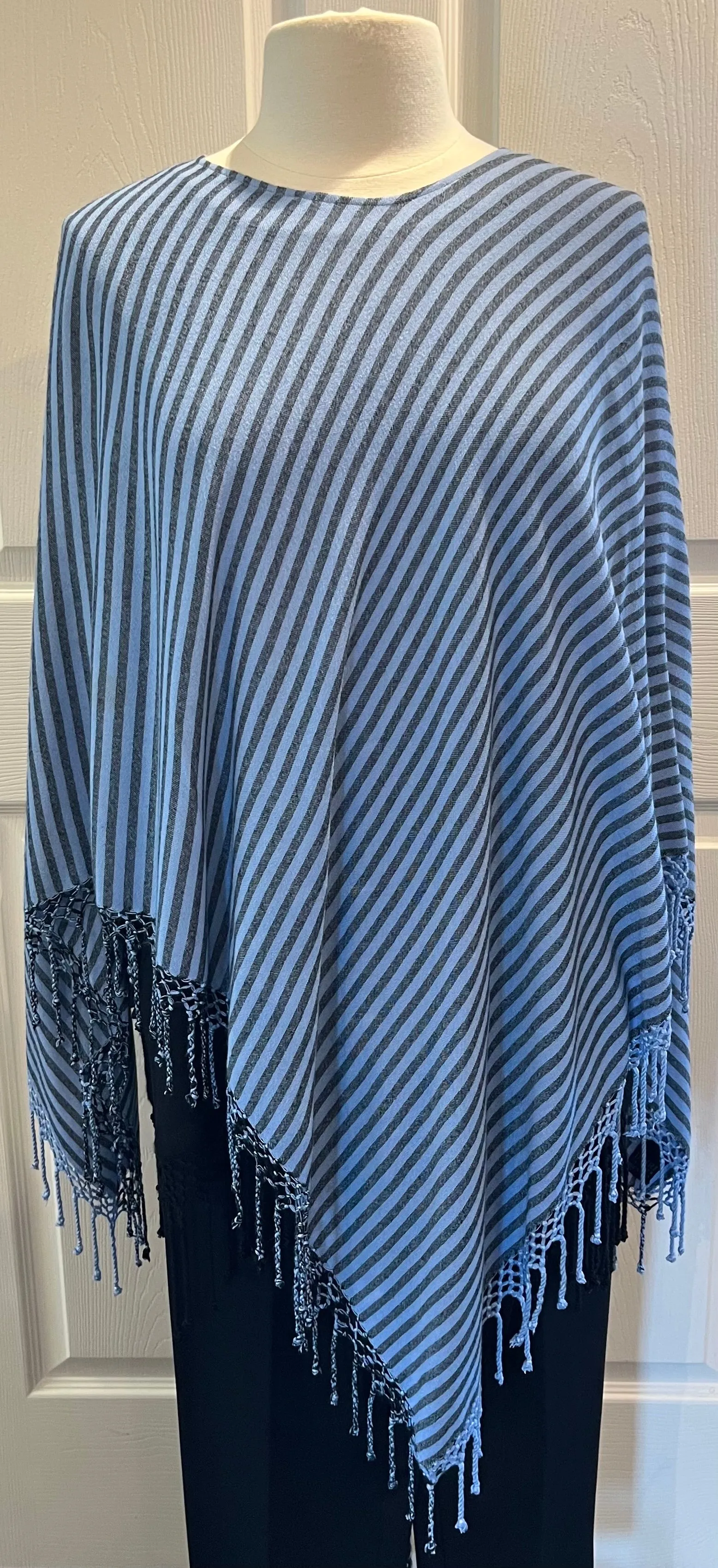 Lavender Striped Fringed Poncho