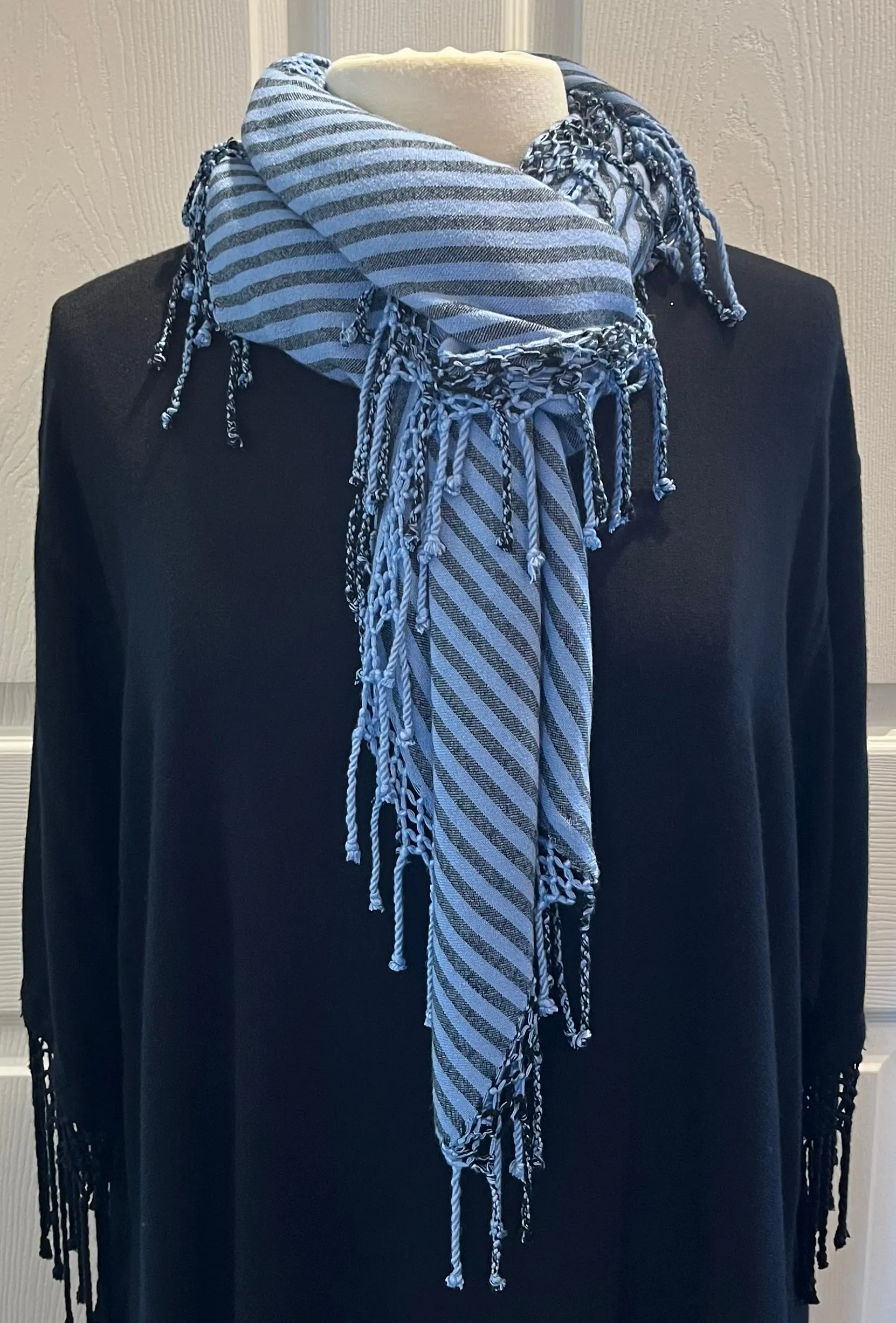 Lavender Striped Fringed Poncho