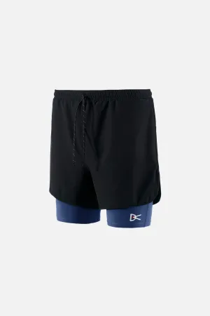 Layered Pocketed Trail Shorts, Black/Midnight