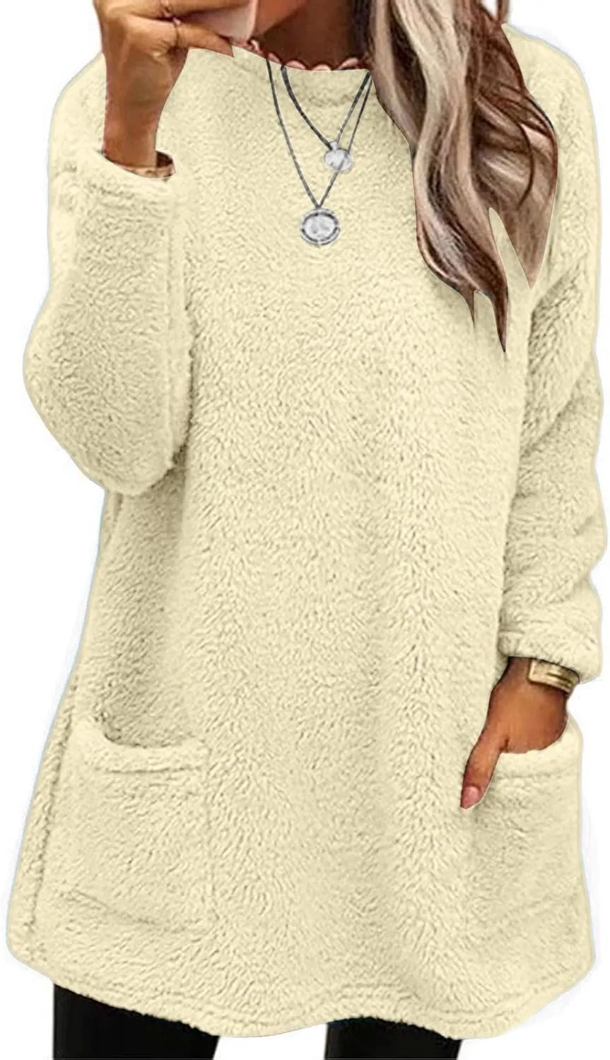 LCMTWX Womens 2023 Winter Fuzzy Fleece Jacket Fleece Thickening Plus Size Coat Jacket Solid Oversized Fuzzy Fleece Fluffy