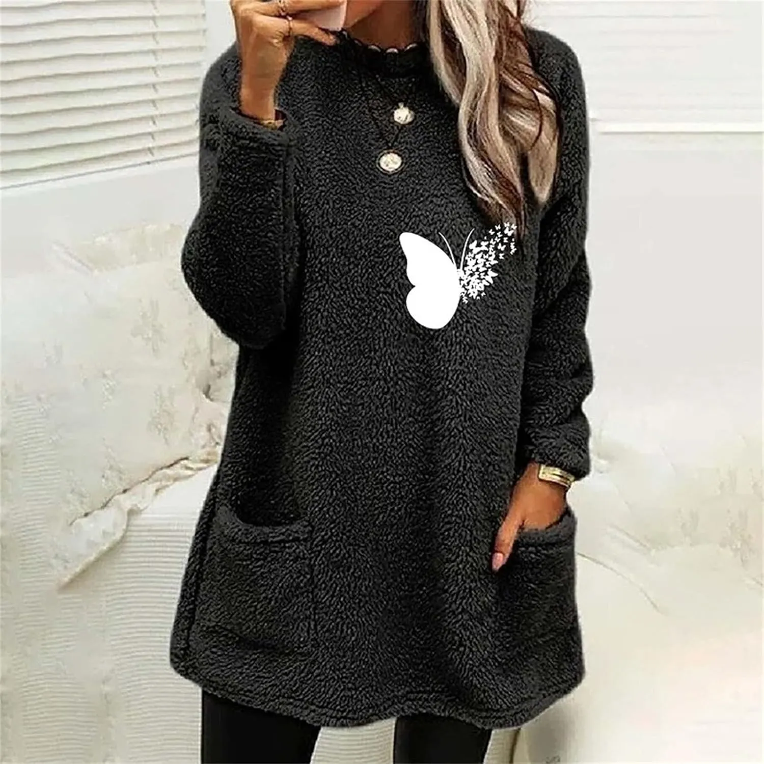 LCMTWX Womens 2023 Winter Fuzzy Fleece Jacket Fleece Thickening Plus Size Coat Jacket Solid Oversized Fuzzy Fleece Fluffy