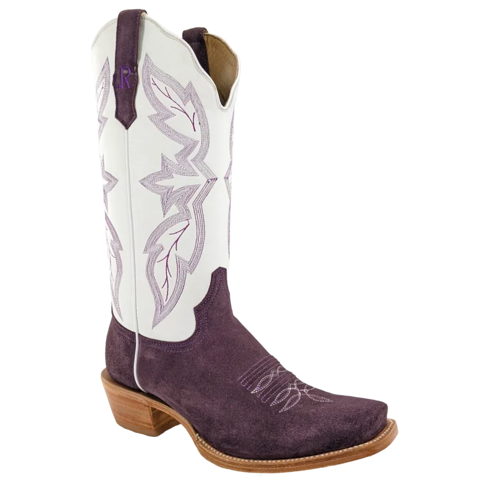 LD PLUM ROUGH OUT/WINTER WHITE COWHIDE