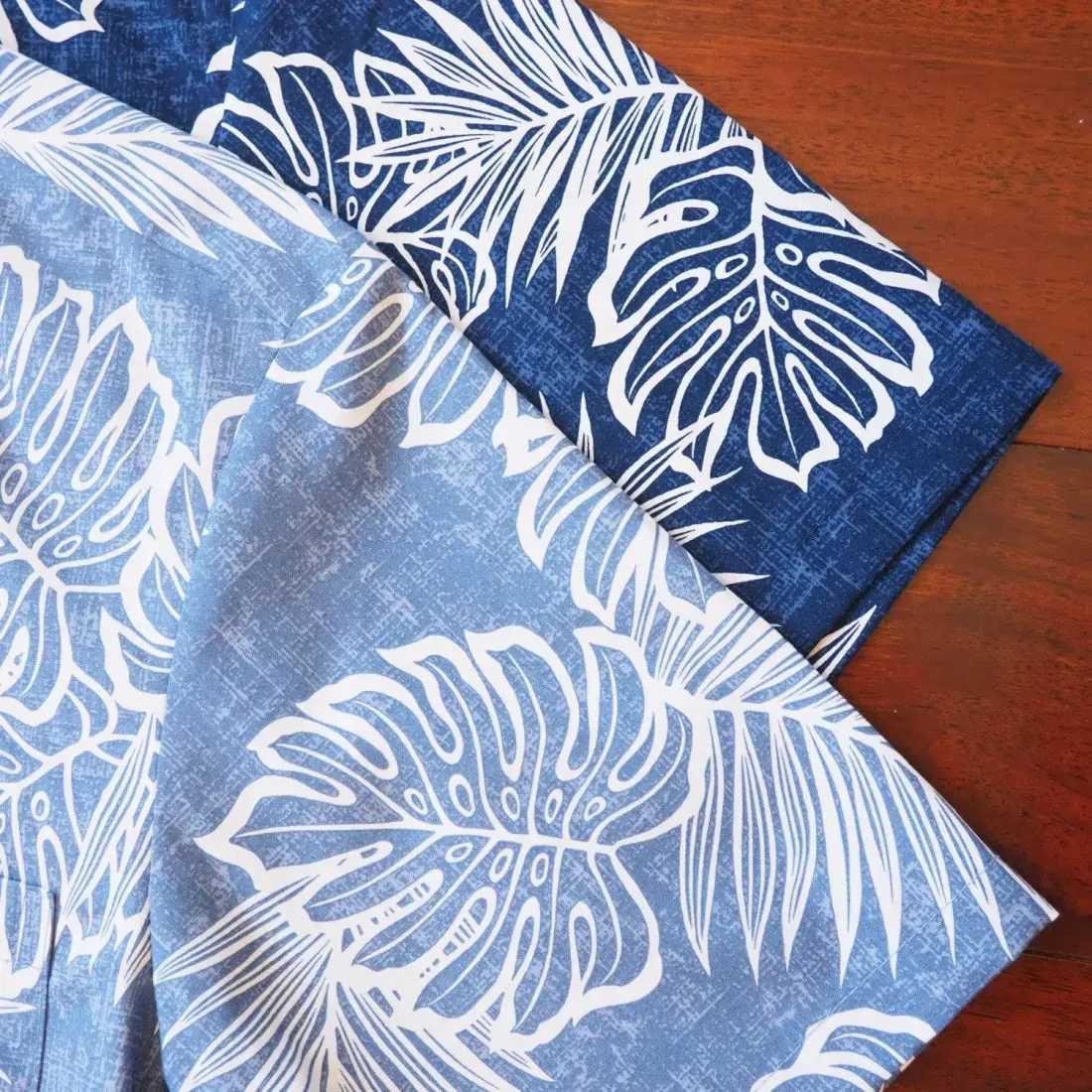Leaf Navy Blue Hawaiian Cotton Shirt
