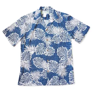Leaf Navy Blue Hawaiian Cotton Shirt