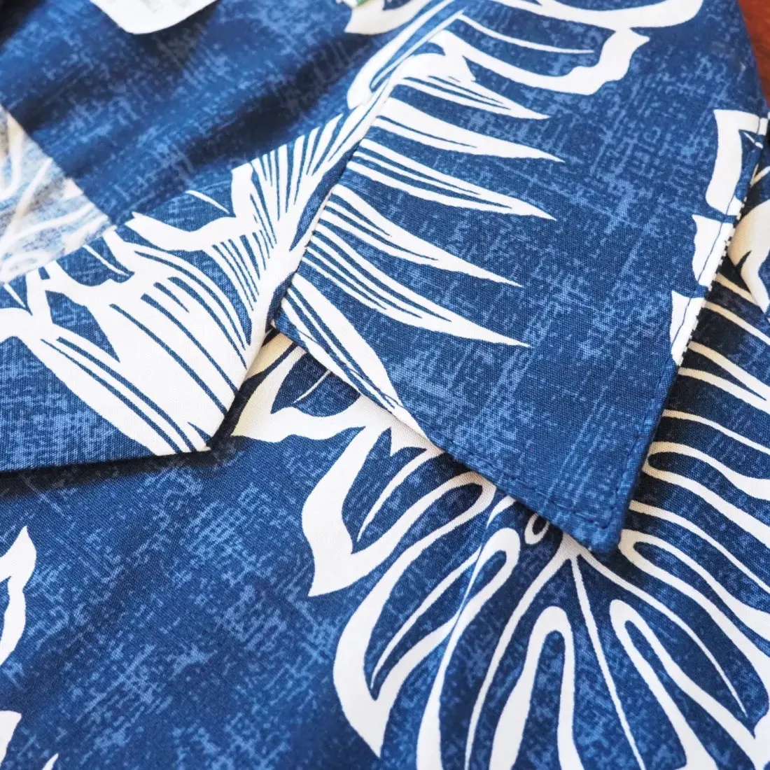 Leaf Navy Blue Hawaiian Cotton Shirt