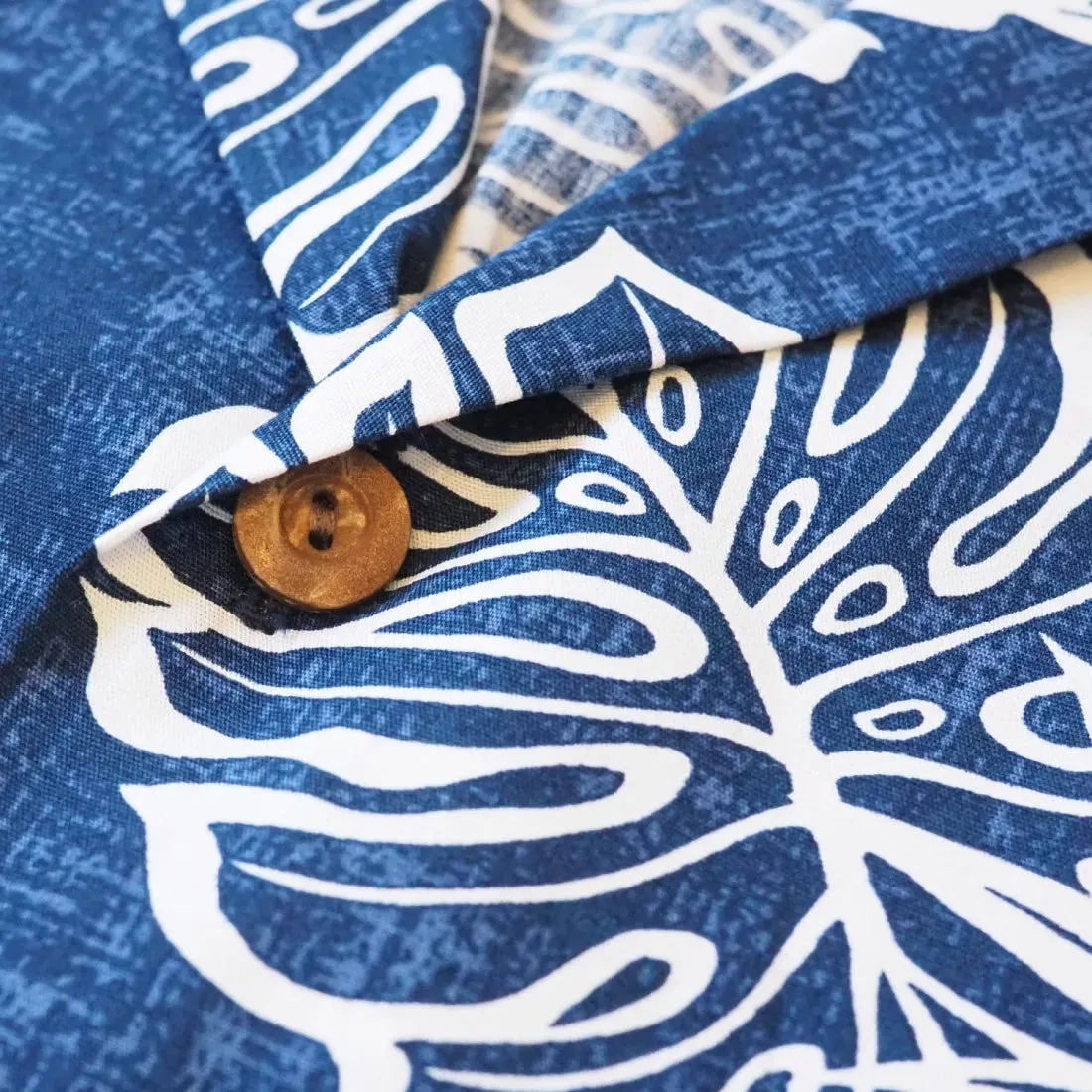 Leaf Navy Blue Hawaiian Cotton Shirt