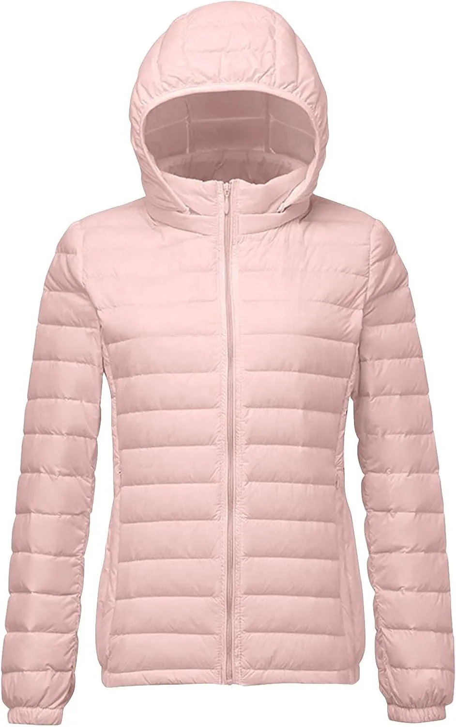 Lightweight Jackets for Women with Hood Winter Long Sleeve Zip Down Coat Solid Color Warm Casual Puffer Jacket