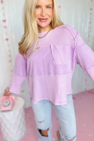 Lily Thermal Mix 3/4 Sleeve Washed Top