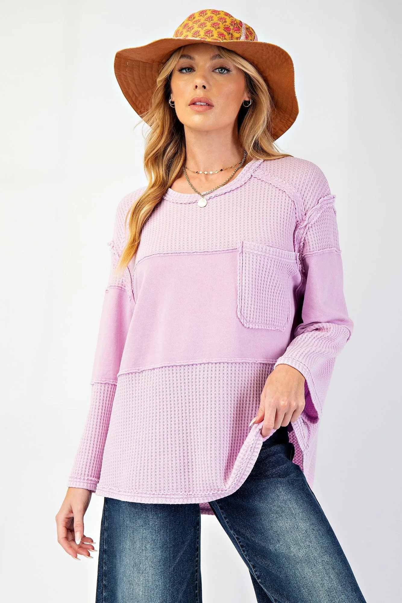 Lily Thermal Mix 3/4 Sleeve Washed Top