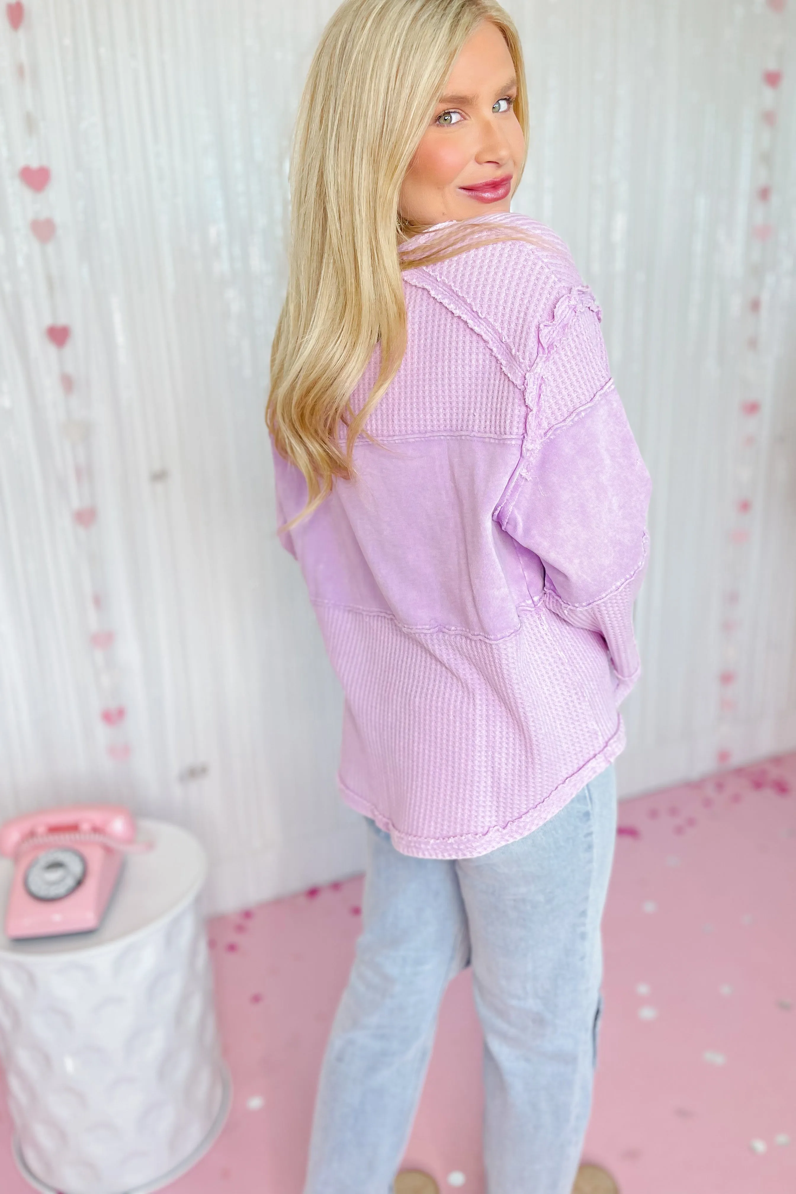 Lily Thermal Mix 3/4 Sleeve Washed Top