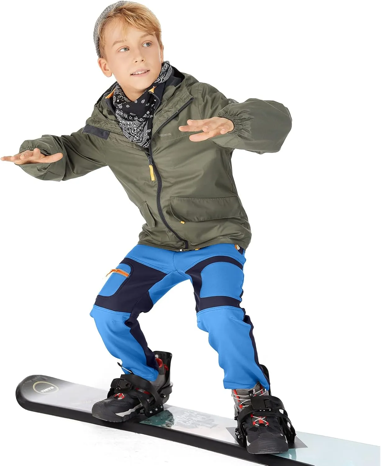 linlon Kids Boy's Snow Waterproof Pants Youth Fleece Lind Hiking Softshell Warm Insulated Trousers