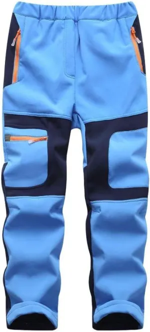 linlon Kids Boy's Snow Waterproof Pants Youth Fleece Lind Hiking Softshell Warm Insulated Trousers