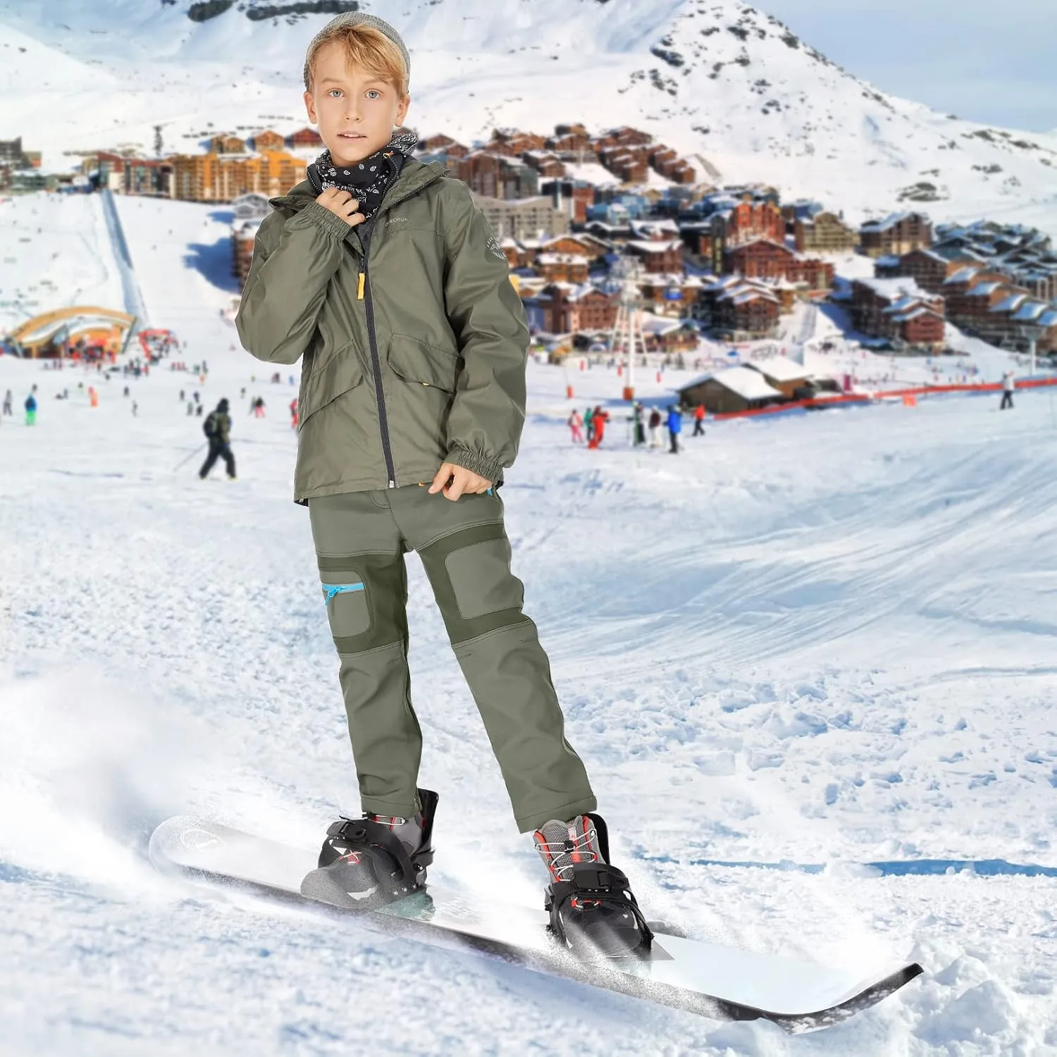 linlon Kids Boy's Snow Waterproof Pants Youth Fleece Lind Hiking Softshell Warm Insulated Trousers
