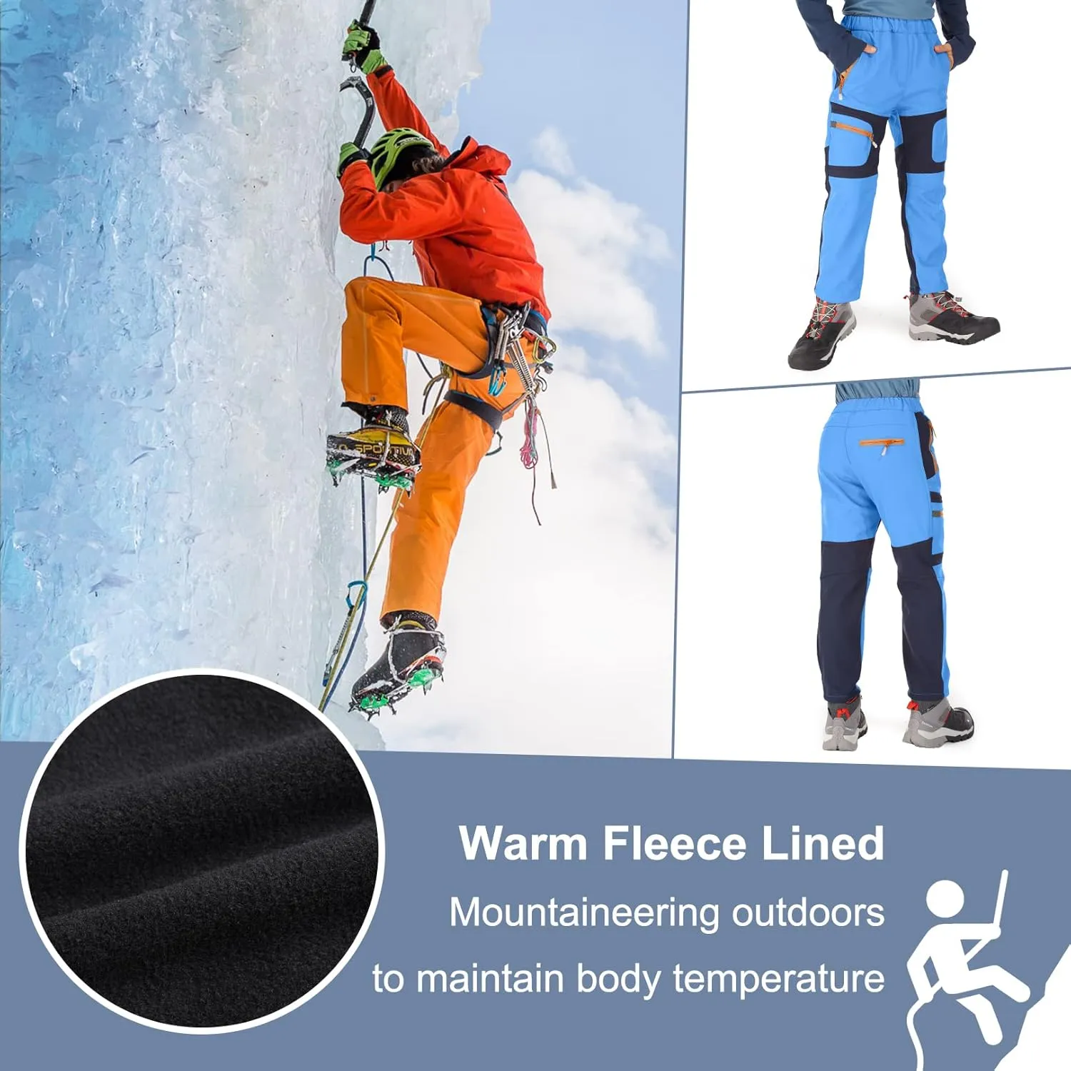 linlon Kids Boy's Snow Waterproof Pants Youth Fleece Lind Hiking Softshell Warm Insulated Trousers