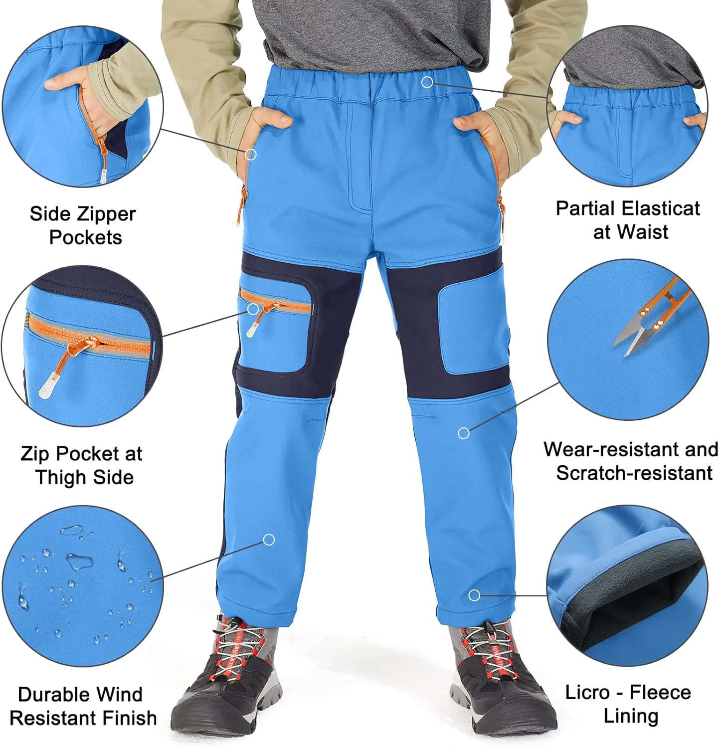 linlon Kids Boy's Snow Waterproof Pants Youth Fleece Lind Hiking Softshell Warm Insulated Trousers