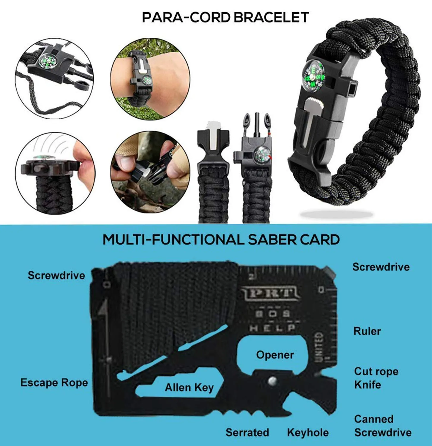 LIT FITNESS Survival Kits 12-in-1 Emergency Survival Kit, Including Rock Climbing Gear, Emergency Blankets, Survival Bracelet, Tactical Pen, Tactical Flashlight, Gift Sets for Men