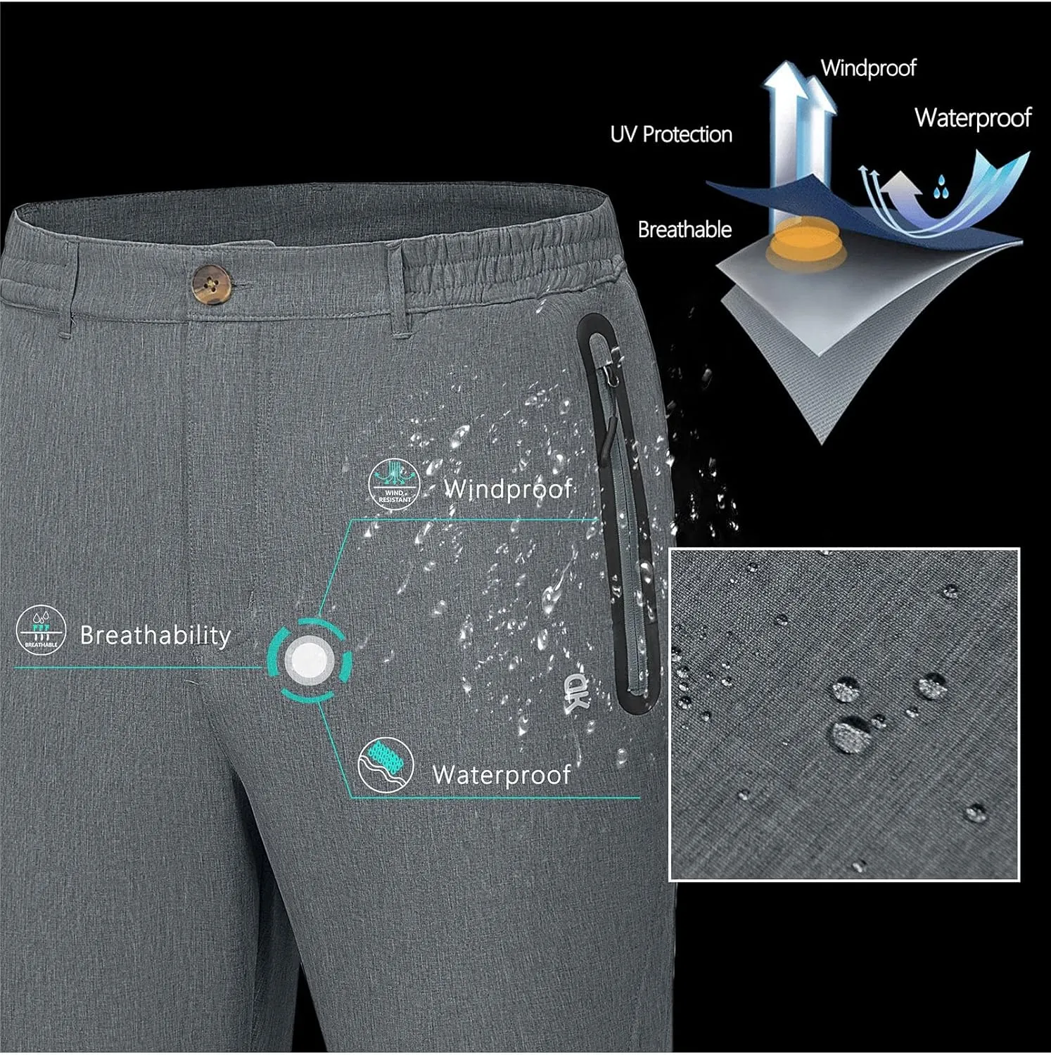 Little Donkey Andy Men's Hiking Snow Pants, Fleece Lined Ski Pants Softshell Pants Windproof& Water Resistant