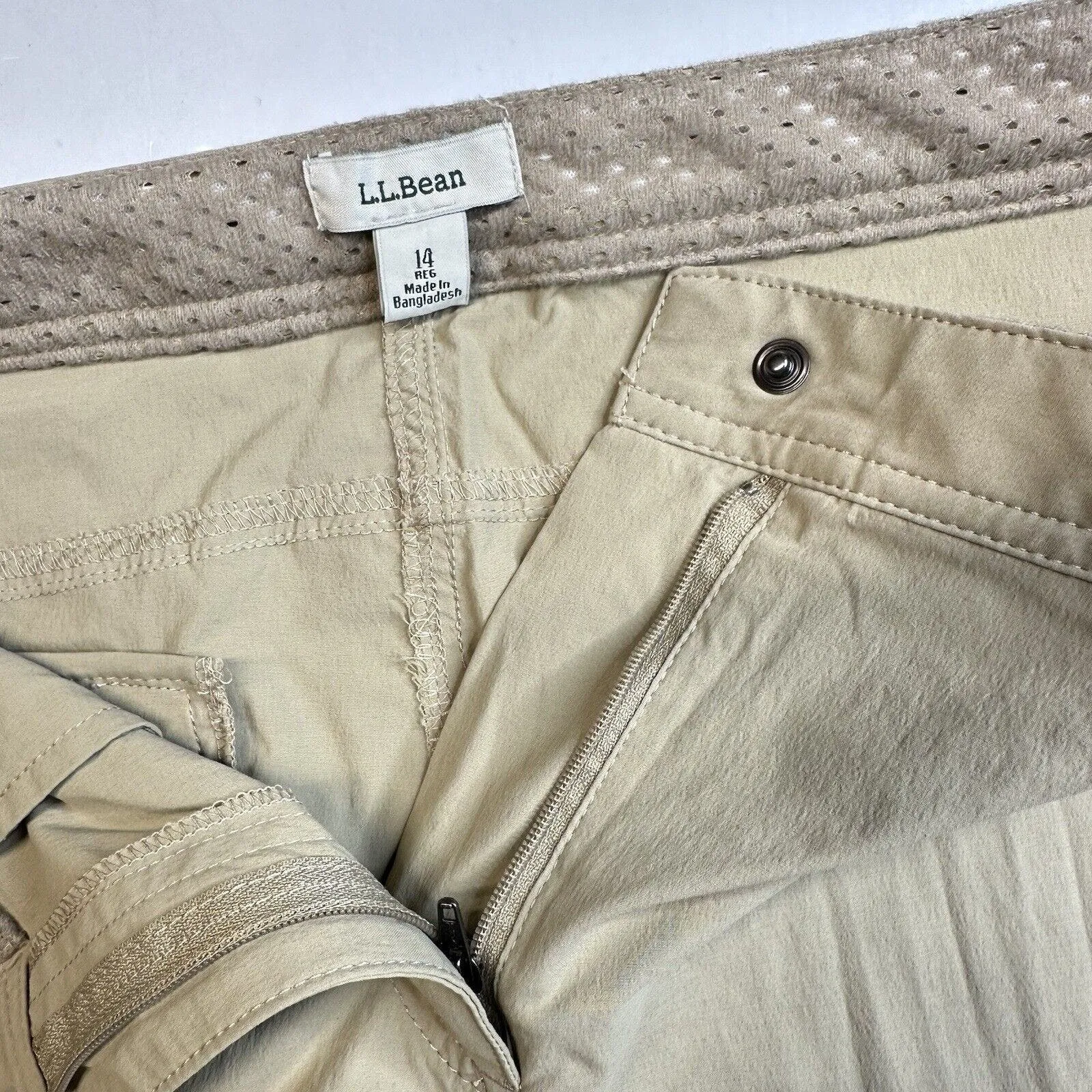 LL Bean Shorts Womens 14 Beige Comfort Trail Water Repellet Hiking Nylon UPF50 