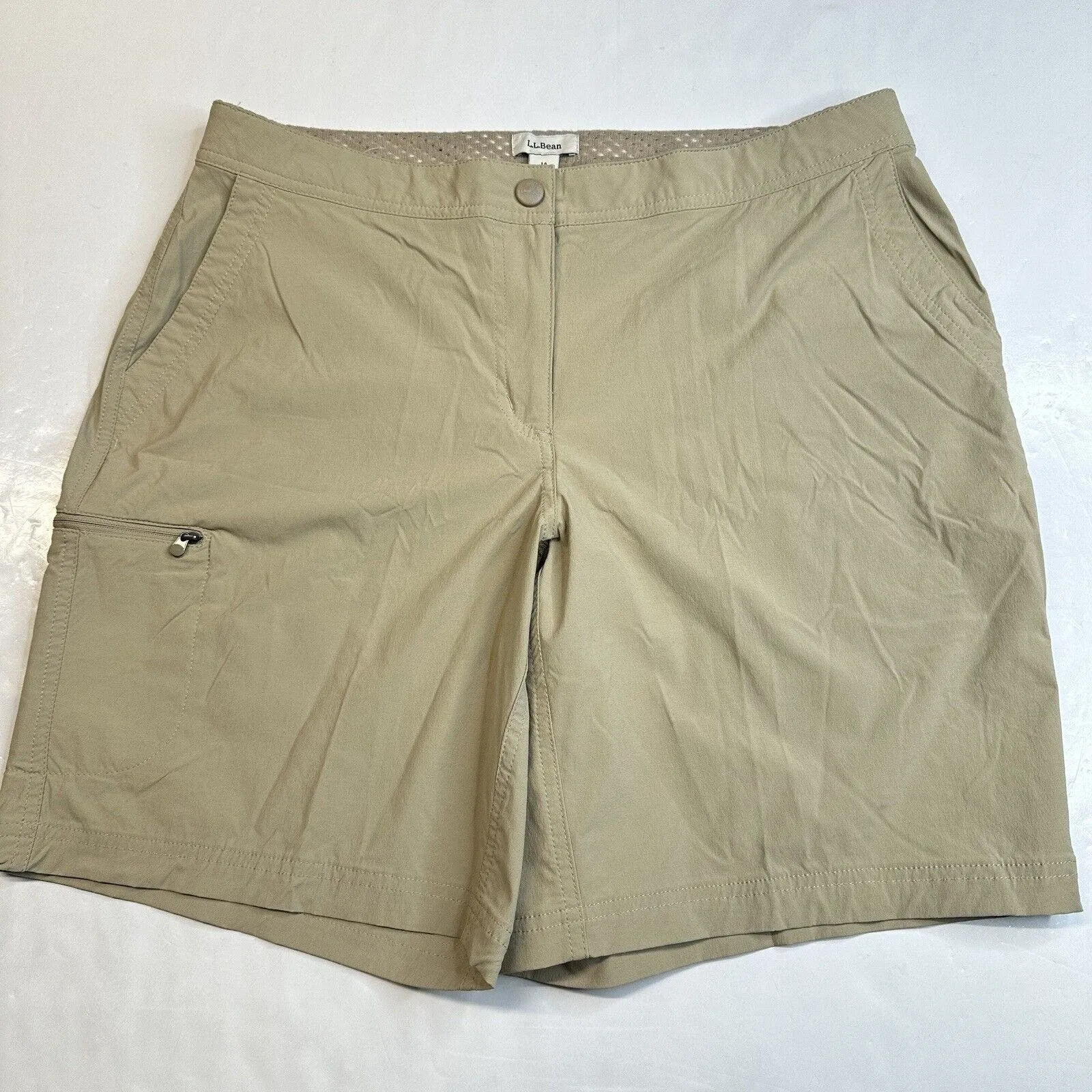 LL Bean Shorts Womens 14 Beige Comfort Trail Water Repellet Hiking Nylon UPF50 